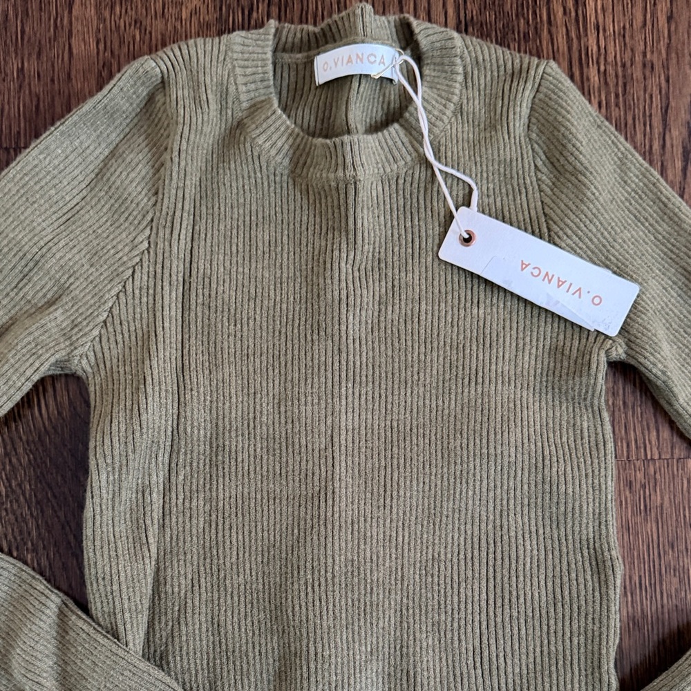 Olive Ribbed Crewneck Sweater